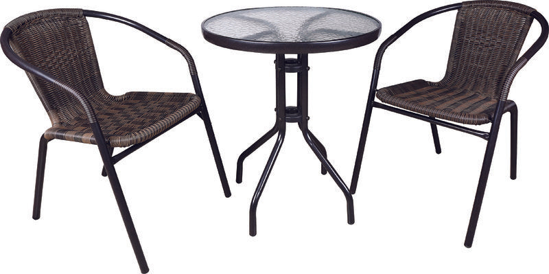 Bistro Set Rattan 2 Chairs Stackable & Table
