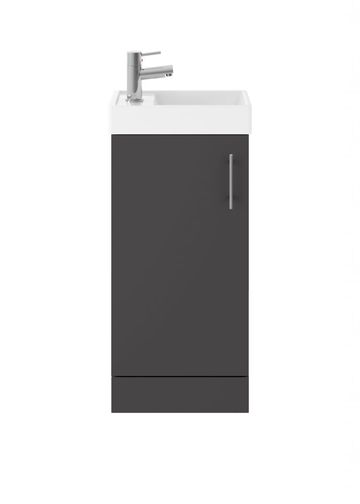 Minimalist Floor Standing Basin & Cabinet Gloss Grey 400mm