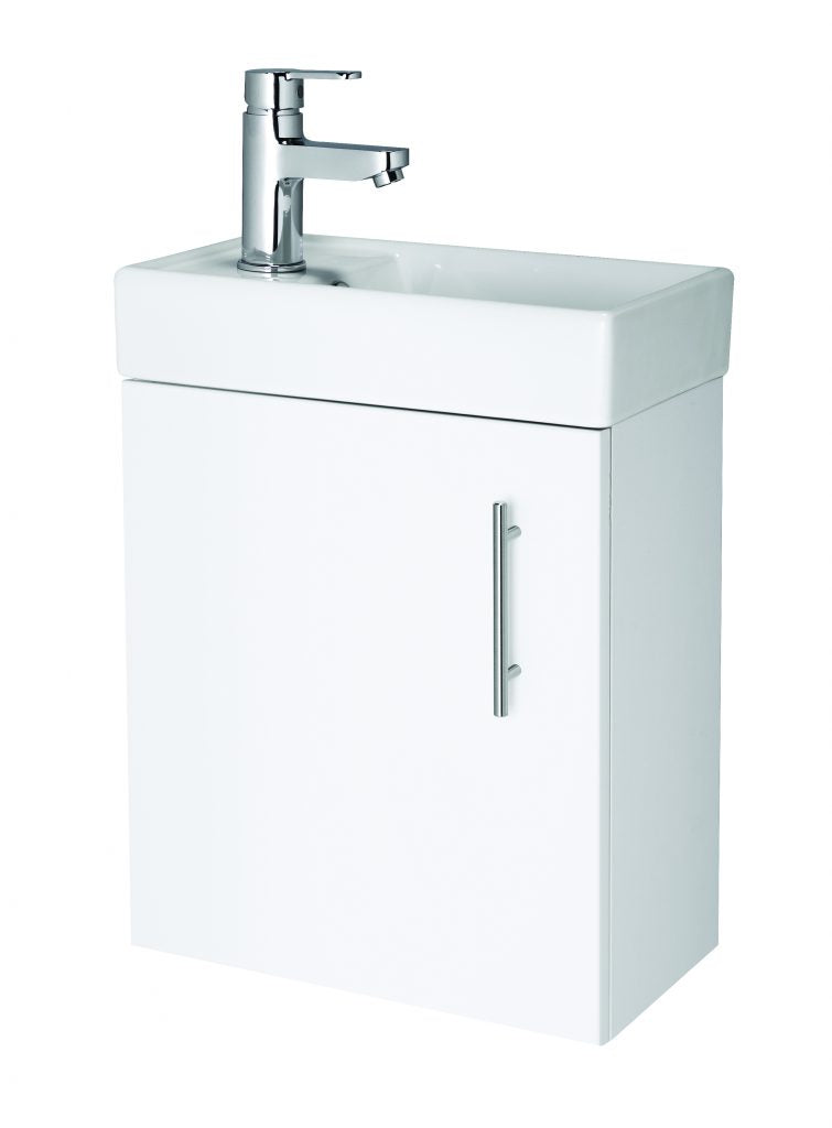 Minimalist Wall Hung Basin & Cabinet Gloss White 400mm